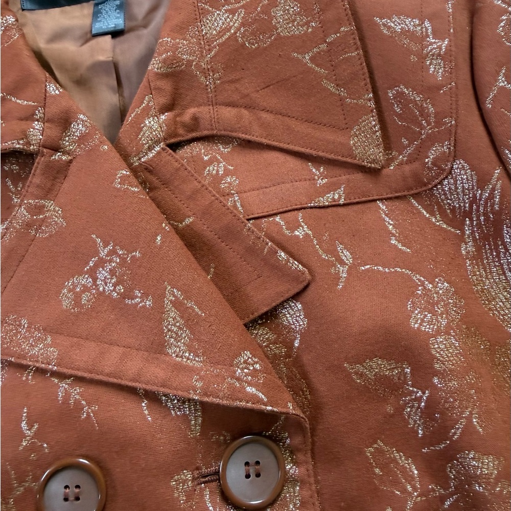 Apostrophe Rust Floral Jacquard Blazer Double Breasted Jacket Vintage Style - Picture 13 of 15